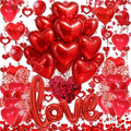 Fecedy Love and Heart-Shaped Aluminum Foil Balloon,Heart-Shaped and Round Latex balloons,Confetti Balloon,Fake Petals,Hanging Streamers for Valentines Bridal Shower Anniversary Engagement Decorations