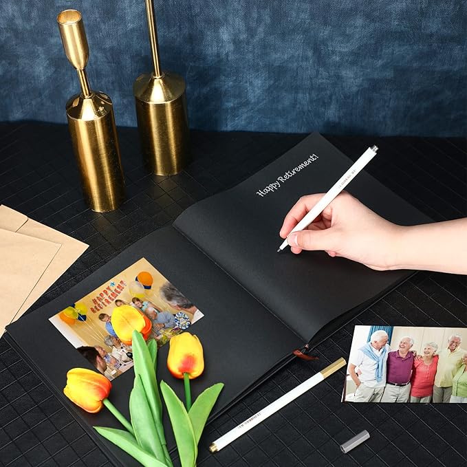 2026 Retirement Guest Book with 2 Markers 8.7'' Square Hardcover Blank Guest Photo Signing Memory Book Happy Retirement Gift Party Supplies for Women Men Teacher Grad Decor(Black,Elegant)