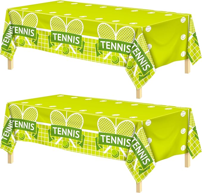 Kochorie 2 Pieces Tennis Party Tablecloth Plastic Tennis Ball Party Supplies Disposable Rectangle Tablecloths for Sports Themed Birthday Parties Decorations Supplies