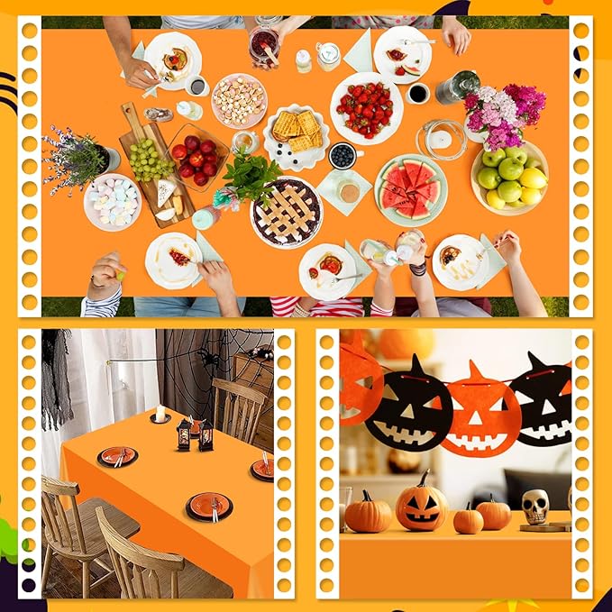 mwellewm 6Pcs Plastic Table Cloth Disposable, Orange Tablecloth Rectangle Bulk Solid Table Cover for Birthday Wedding Graduation Picnic Fiesta Home Party Decorations