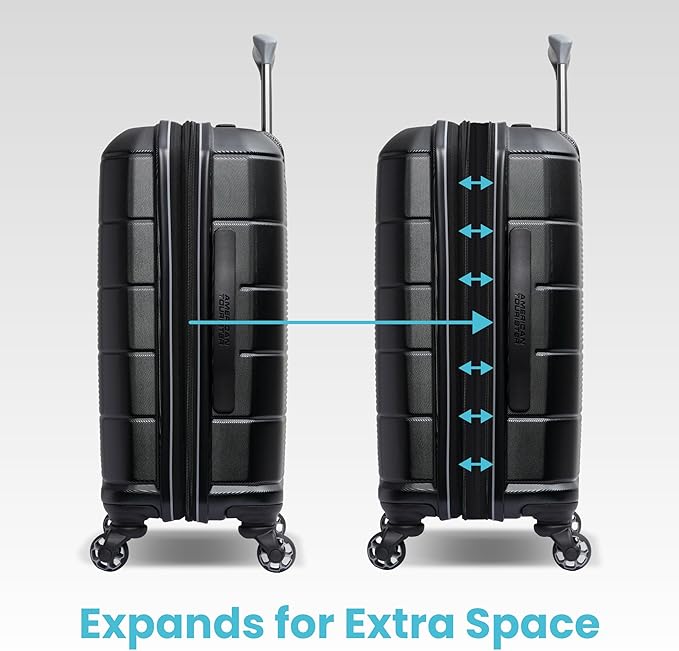 American Tourister Stratum 2.0 Expandable Hardside Luggage with Spinner Wheels, Jet Black, Carry-on