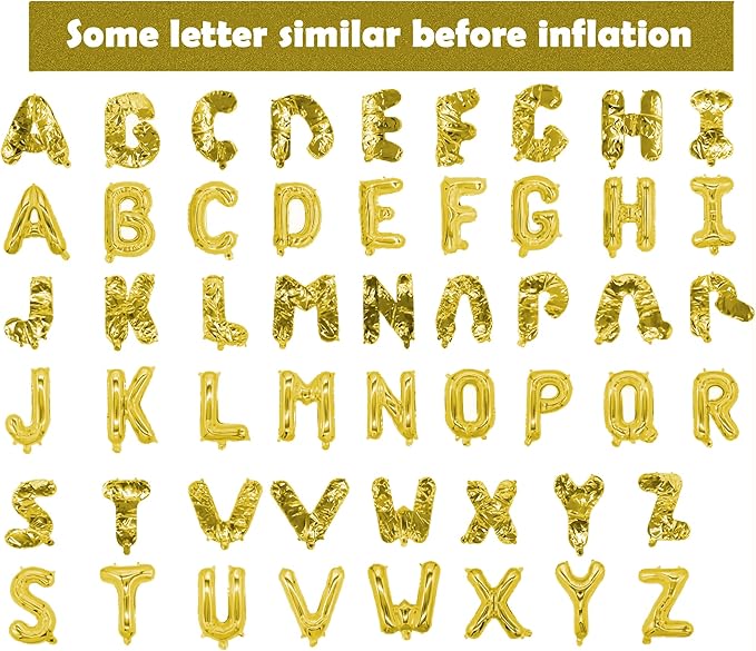 16 Inch Gold Letter Balloons Mylar Foil Alphabet Letter A-Z Balloons Set for Wedding Birthday Party Decoration Banner(26pcs Pack,) (Gold)