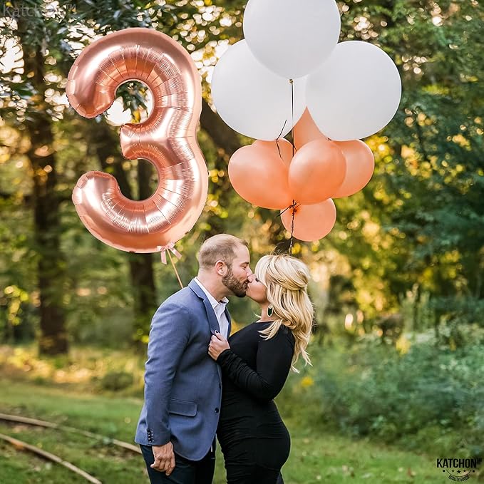 KatchOn, Large Rose Gold Number 3 Balloon - 40 Inch | Mylar Foil Balloon For 3rd Happy Birthday Decorations |Rose Gold Number 3 Balloon For 3rd Anniversary Decorations | Birthday Party Decoration