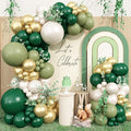 Double Stuffed Emerald Green Gold Balloon Arch Kit, Dark Dusty Green Pearl White Sand Balloon Garland Kit Metallic Gold Balloons for Baby Shower Bridal Shower Wedding Forest Birthday Party Decoration