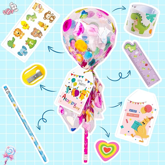 12 Pack Non-Candy Giant Lollipop Birthday Goodie Bags for Classroom Rewards Class Prizes Exchange Party Supplies