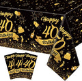 3 Pack 40th Birthday Plastic Tablecloth, 54x108 Inch Black Gold Disposable Rectangle Table Cover Waterproof Table Cloth for Birthday 40 Anniversary Party Supplies