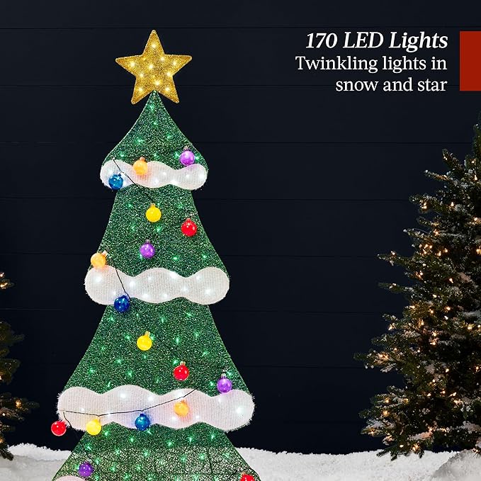 Best Choice Products 6ft Lighted 2D Christmas Tree Outdoor Décor, Large Holiday Yard Decoration w/ 170 Twinkling LED Lights, Storage Bag - Multicolor