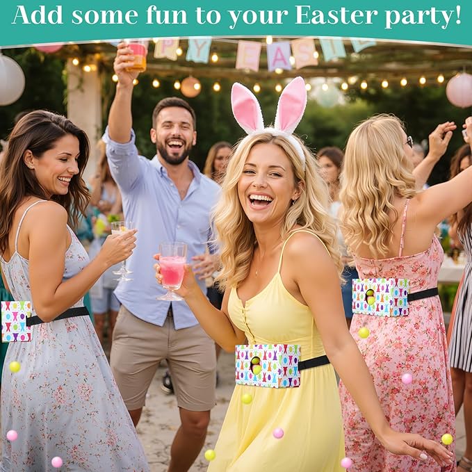 4 Sets Easter Party Games Swing Shaking Balls Game Colorful Egg Bunny Novelty Twerk Game with 4 Adjustable Belts and 80 Balls for Adults Garden Outdoor Indoor Group Holiday
