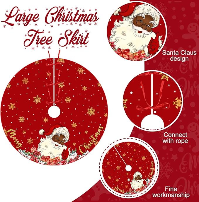 48 Inch Christmas Tree Skirt Double Layer Large Snowflake Xmas Tree Mat Decor for Winter Holiday Party Indoor Outdoor Christmas Decorations(Red,Santa Claus)