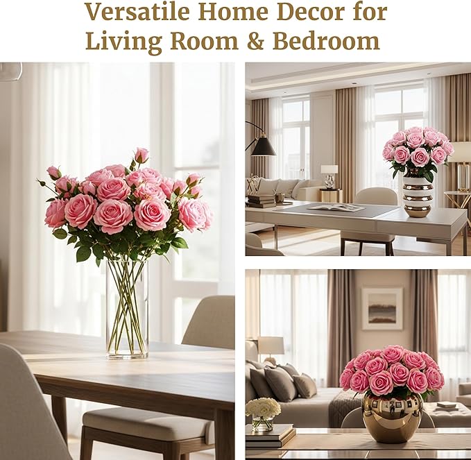Auihiay 60PCS Pink Roses, Artificial Roses, Velvet Silk Fake Roses, Realistic Pink Artificial Flowers for Wedding Centerpieces, Bridal Bouquets, Home Decor, Anniversary, Spring Easter Decorations