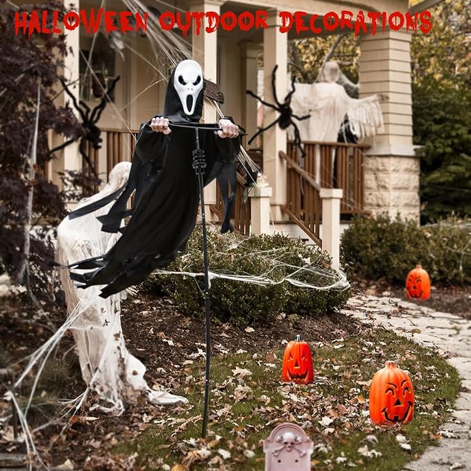 LarpGears Halloween Scarecrow Ghost Outdoor Decorations, 7.5Ft Halloween Rotatable Ghost of Death Flying Ghost Home Decoration for Outdoor Garden, Porch, Yard