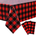 Kesfey 3 Packs Buffalo Check Plaid Table Cloth 54 x 108 Inches Red and Black Gingham Christmas Party Tablecloth Winter Plastic Checkered Tablecover for Dinner Picnic