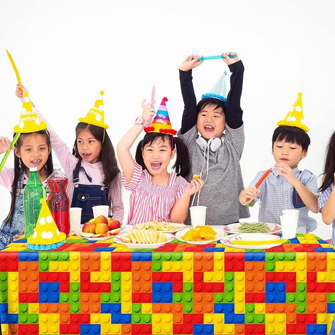 3pcs Building Block Tablecloths, Birthday Party Supplies Waterproof Plastic Colorful Blocks Bricks Table Cover for Building Block Party Decoration
