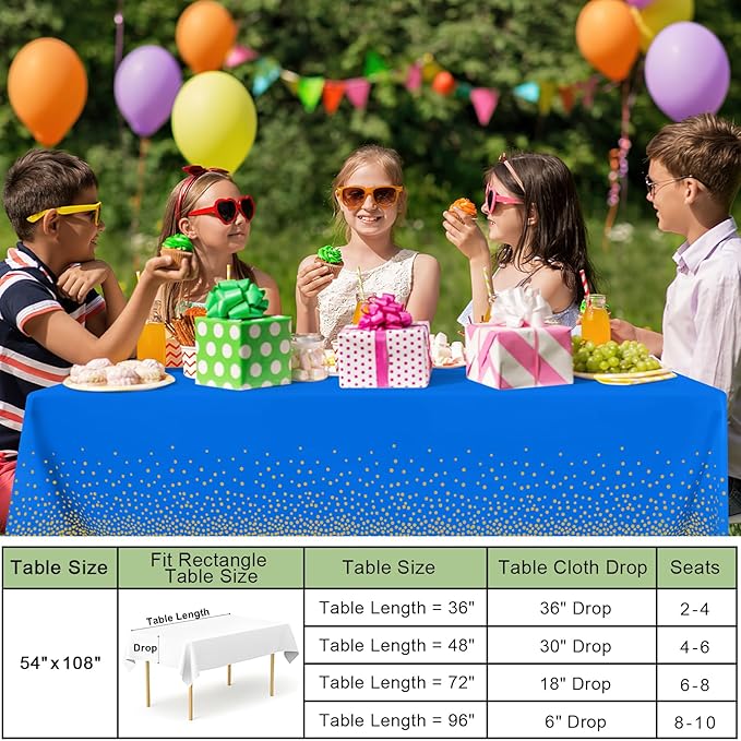 misaya 3 Packs Dot Disposable Table Cloth, 54 x 108 Inch Waterproof Plastic Tablecloth, Rectangle Gold Dots in Blue Table Covers for Easter, Picnic, Birthday, Party