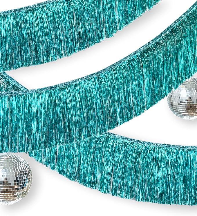 2 Pack Premium Lake Blue Fringe Tassel Banner for Party Decoration, Thick Metallic Foil Tinsel Garland Streamer for Birthday Wedding Bachelorette Holiday Home Hanging Decor