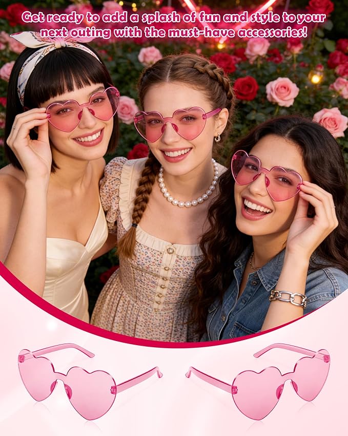 24 Pairs Heart Sunglasses for Women Heart Shaped Sunglasses Bulk Pink Heart Glasses for Party Favor(pink)