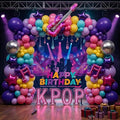 Purple hot pink Balloon Arch Garland Kit with backdrop Musical symbols Disco Star mylar balloons for kpop music Birthday Decorations Y2K Concert Movies Tv fans Prom Party Supplies
