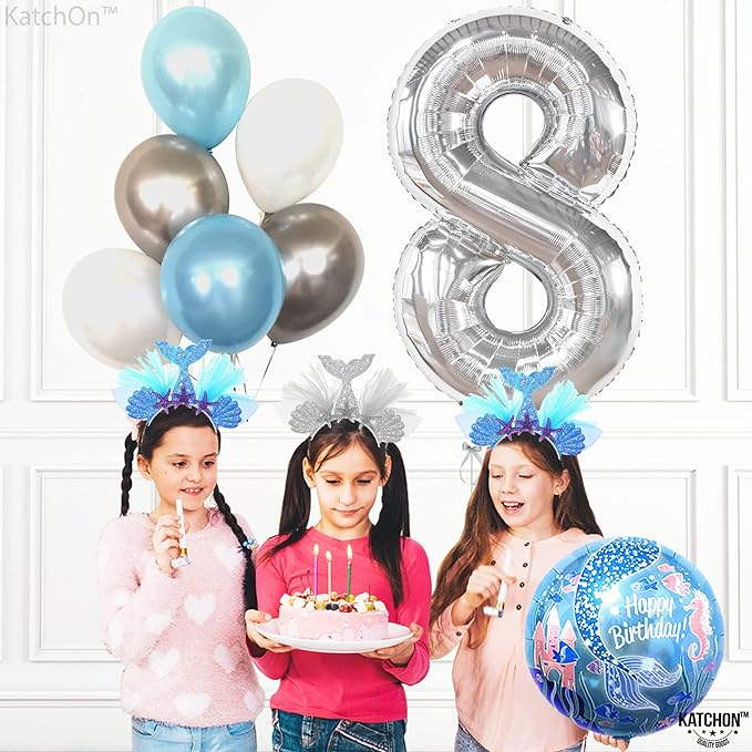 KatchOn, Giant Silver Number 8 Balloon - 40 Inch | 8 Balloon Number for 8th Birthday Decorations Boy | Silver Birthday Decoration | Number 8 Balloons for Birthdays, 8th Birthday Decorations for Girls