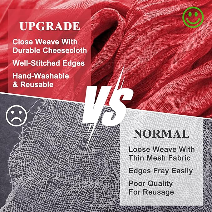 Wokceer Cheesecloth Table Runner 12Pack 10FT Red Gauze Christmas Fall Cheese Cloth Table Runner for Party Long Rustic Sheer Thanksgiving Table Runners for Baby Bridal Shower Wedding Easter Table