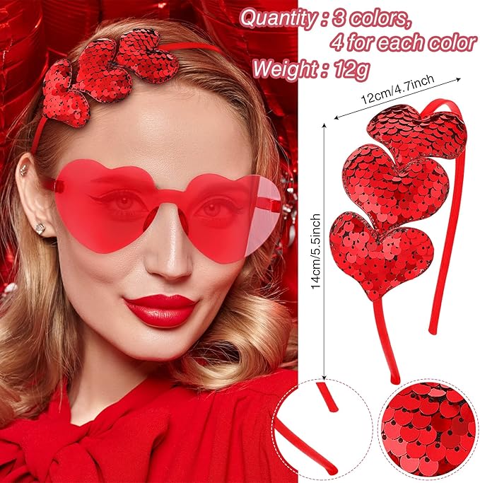 Flutesan 24 Pcs Valentines Day Heart Headbands and Sunglasses Set Red Love Photo Booth Props Women Valentine Party Decor