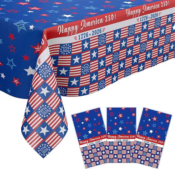 3 Pack America 250 Tablecloths Plastic America 250 Decorations 4th of July Table Covers for 2026 America’s 250th Anniversary Party Disposable Tablecloths