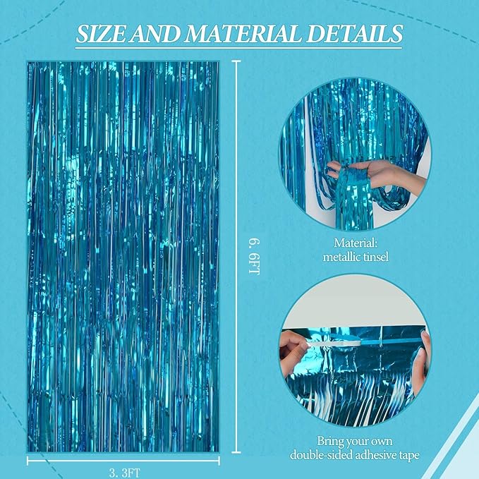 2 Pack Foil Fringe Backdrop - Blue Shiny Tinsel Curtains for Party Decoration/Photo Booth Props - 3.3x6.6 FT Metallic Foil Backdrop for Birthday, Wedding, Graduation, Christmas.