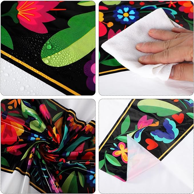 Oudain 6 Pcs Fiesta Tablecloth 108 x 54 Inch Plastic Tablecover Mexican Waterproof Tablecloth Disposable Table Cover for Taco Night Festive Mexican Fiesta Wedding Party Decoration (White)