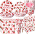 452 Pcs Strawberry Birthday Party Decorations for 50, Strawberry Paper Plates Napkins Cups Tablecloth Cutlery Straws for Berry First Birthday Themed Baby Shower Party Supplies