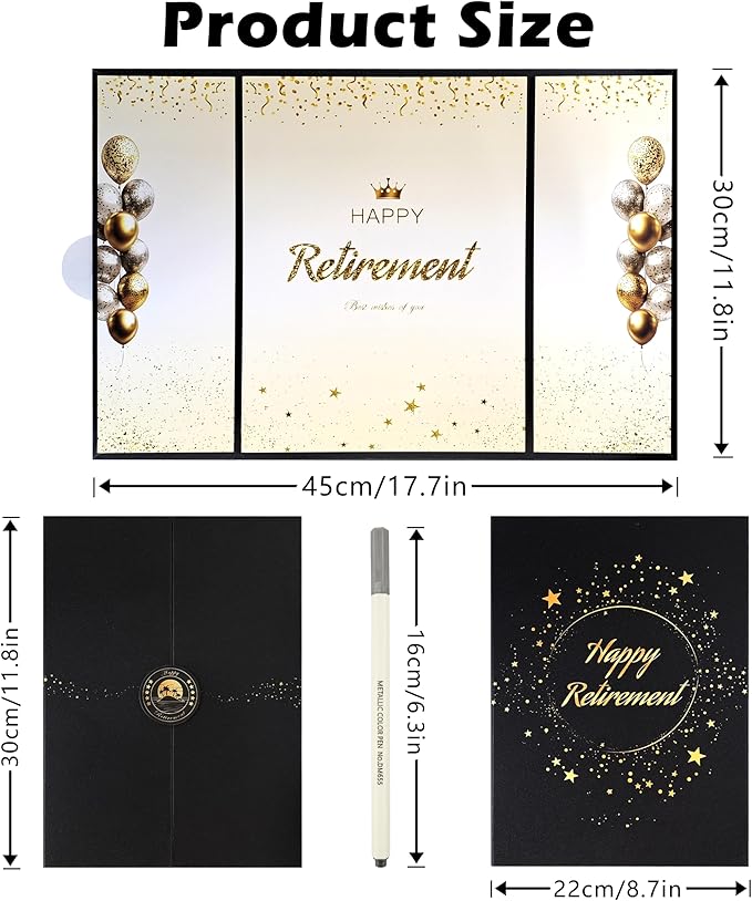 TRILVIX Retirement Guest Book Alternative – Black Gold Signature Board, Retirement Gift for Woman, Retirement Gifts for Men, Farewell Coworker, Retirement Party Decorations, Thick Cardboard Keepsake