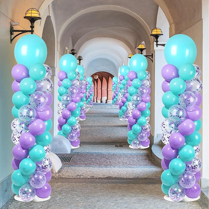 2 Sets Pink Purple Blue Balloon Column Stand Kit with 100 Balloons Adjustable Balloon Tower Stand with Bases for Floor Confetti Balloons Column Kit for Mermaid Theme Graduation Birthday Party Decor