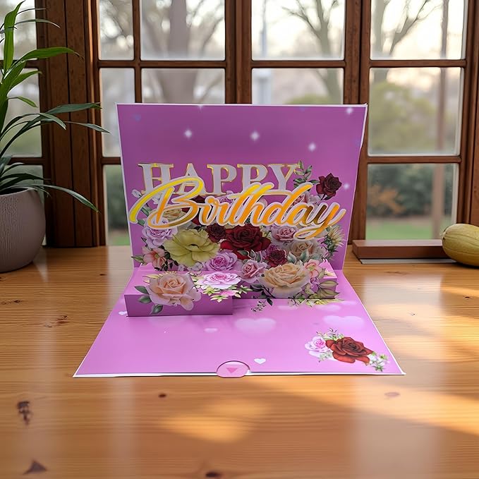 3D Pop Up Birthday Card for Women & Kids - Cute & Fun Greeting Cards with Envelope, Happy Birthday Cards for Adults, Girls, Boys - Handmade Birthday Greeting Card for All Ages(Birthday Card Pink)