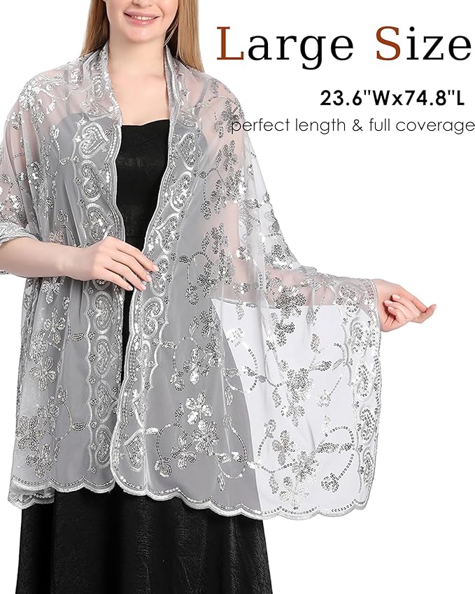 Gossifan Shawls and Wraps for Evening Dresses Sheer Women Elegant Glitter Shawls Soft Sparkly Wedding Bridal Scarf