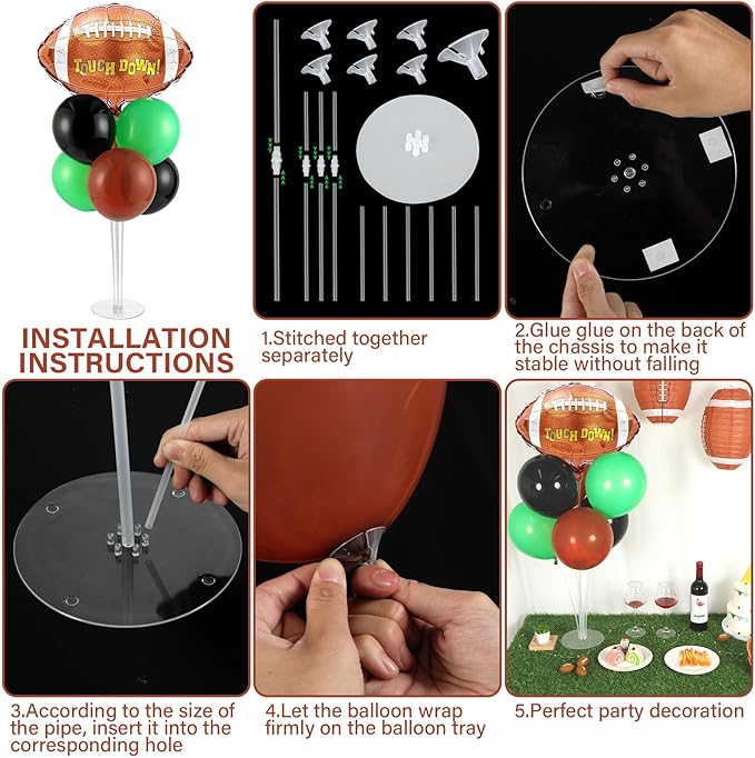 4 Sets Football Party Balloons Stand Kit with Rugby Ball Foil Balloons Sport Football Party Balloon Centerpiece for Tables for Game Sports Football Birthday Baby Shower Decoration