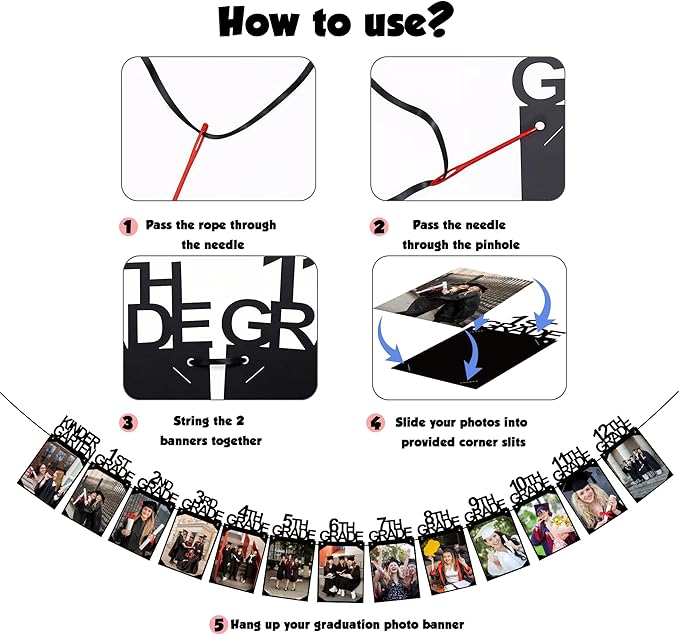Graduation Decorations 2026 - Congrats Grad Photo Banner | K-12th Picture Banner Senior 2026 Decor for Middle High School College Class of 2026 Graduation Party Decorations Supplies