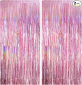 MYUPDALIN 2 Pack Pink Party Backdrop Decorations Tinsel Curtain Pink Princess Bachelorette Theme Party Decorations