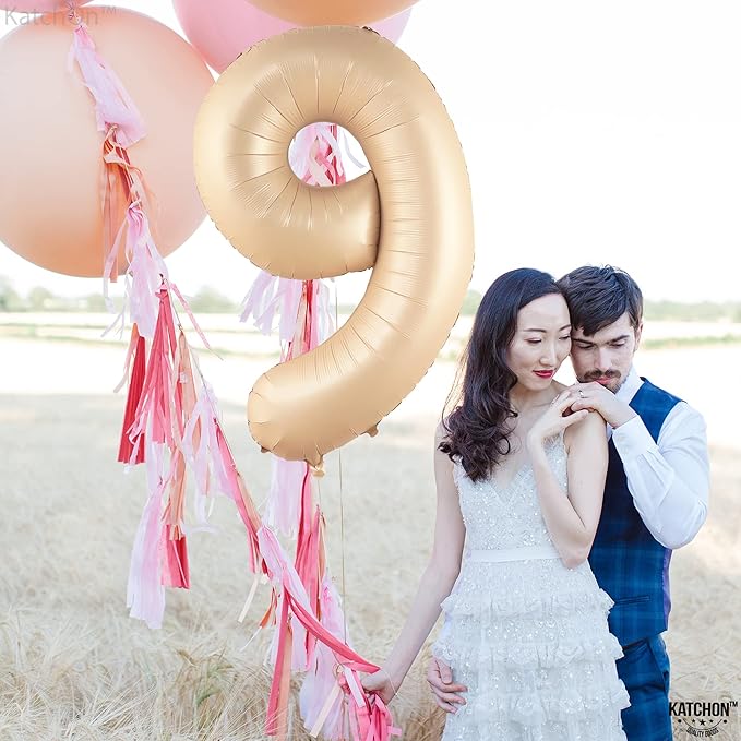 KatchOn Giant Caramel Number 9 Balloon - 40 Inch | 1 Count | Caramel 9 Balloon | 9 Birthday Balloon Decorations