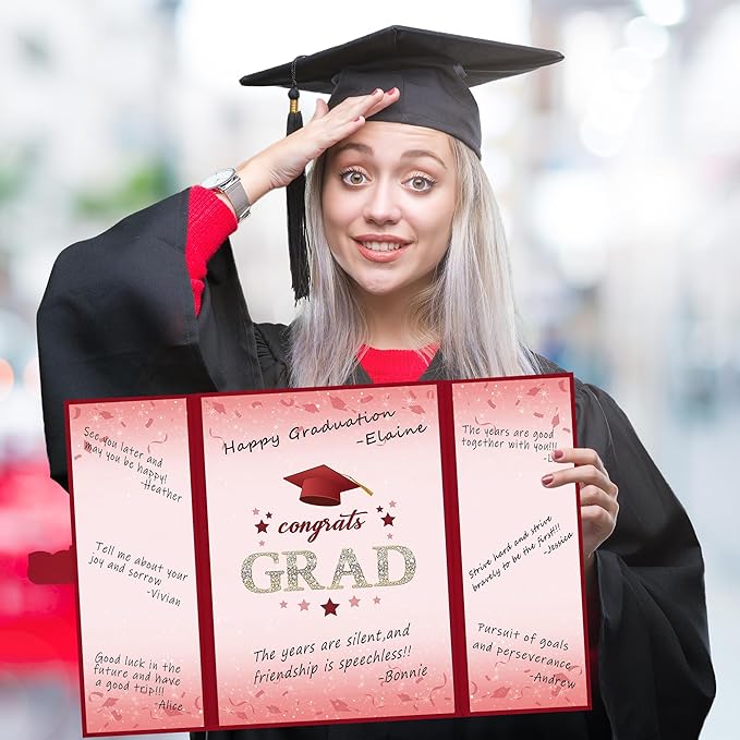 Vlipoeasn 2PCS Graduation Guest Book Alternative, Red Gold Class of 2026 Graduation Party Decorations, Graduation Signature Book for 2026 College High School, Unique Graduation Gifts for Friends