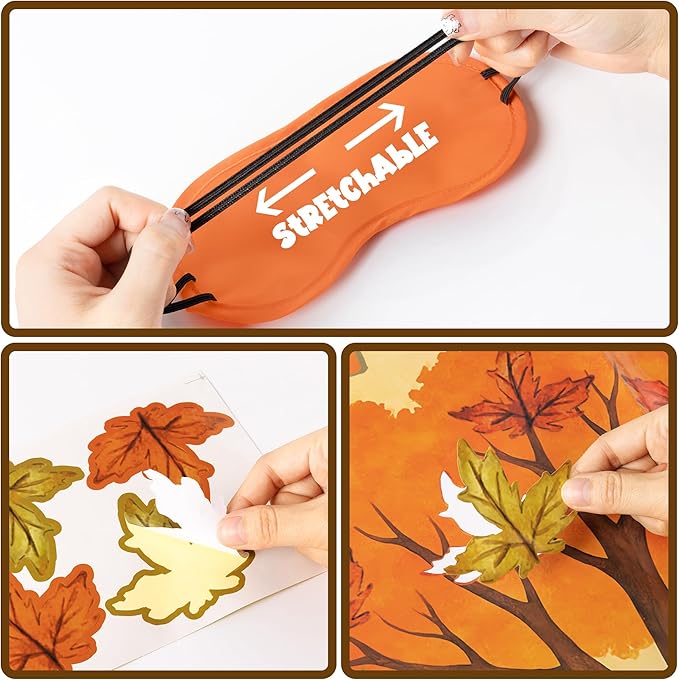 Pin the Leaf On the Tree Game Poster with 24 Pcs Maple Leaves Stickers Fun Fall Thanksgiving Pumpkin Harvest Seasonal Holiday Party Activity Decorations Supplies for Halloween Autumn Festival Birthday