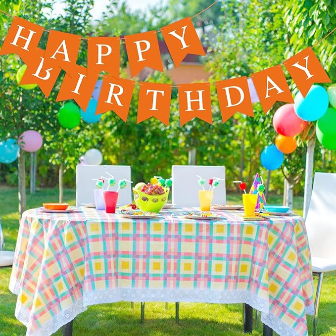 Orange Happy Birthday Banner Birthday Sign for Backdrop Happy Birthday Party Decorations for Kids Women Orange Tea Party Room Decor Bunting Banner Garland Birthday Party Supplies