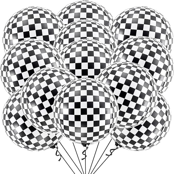 KatchOn, Black and White Checkered Balloons - 22 Inch, Pack of 12 | Race Car Balloons for Race Car Birthday Party Decorations | Racing Party Decoration | Checkered Party Decorations | Emo Party Décor