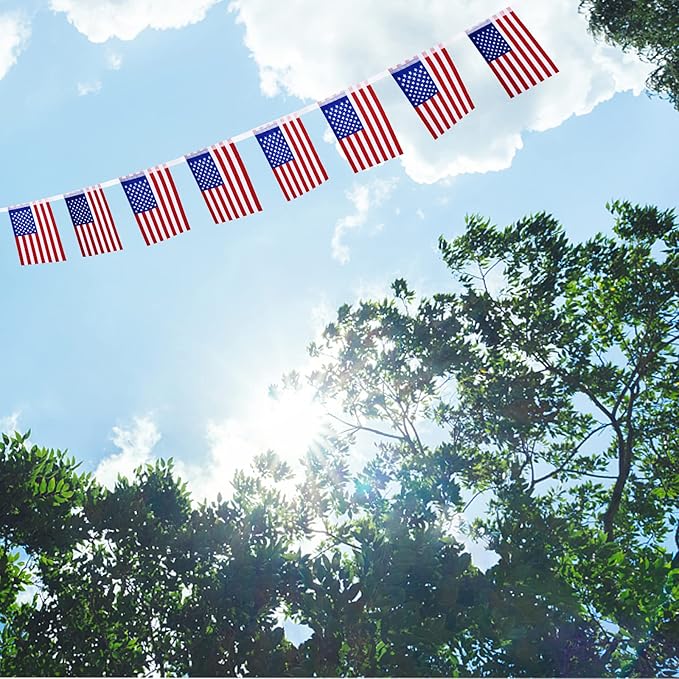 4th of July Patriotic Decorations Outdoor, 45 Feet 40 PCS American Flag String Pennant Banners, Small USA Flags Banner for Independence Day Memorial Day Patriotic, Festival Party Decorations