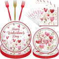Rakuto Valentines Day Plates and Napkins Decorations, 96PCS Galentines Love Hearts Flower Party Tableware Decoration, Valentine's Day Sweet Love Dinner Forks Decor for Wedding Kitchen Dinner Supplies