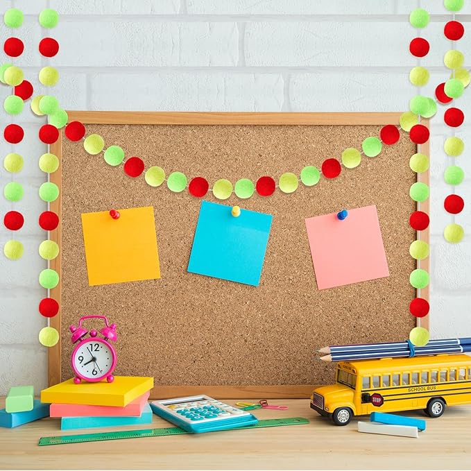 Boao 2 Pieces Wool Felt Ball Garland Colorful Pom Pom Garland Handmade 6.5 Feet Long 24 Balls Felt Banner for Wall Christmas Tree Decoration (Red,Green,Yellow)