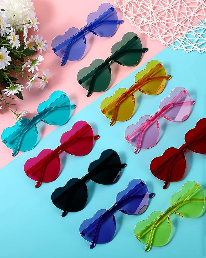Frienda 20 Pairs Heart Shaped Sunglasses Rimless Candy Color Glasses for Women Men Party Favor