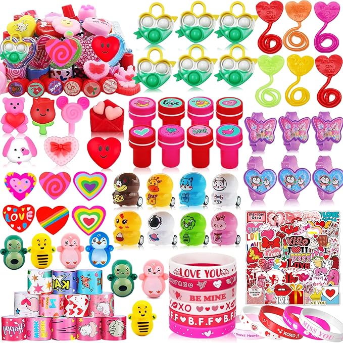 130 Pack Valentines Day Party Favors for Kids, Treasure Box Toys for Classroom Prizes, Pinata Filler Goodie Bag Stuffers, Treasure Chest Carnival Gift Bulk Toys