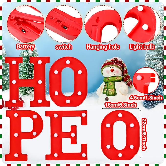 VIHOSE Christmas LED Letter Lights Sign Table Indoor Decoration Christmas Light up Letters Battery Powered Letter for Home Bar Party Bedroom Tabletop Indoor Decoration Gift (Hope)