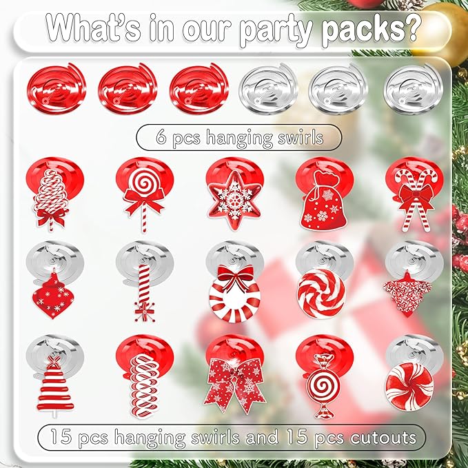 36Pcs Christmas Peppermint Candy Hanging Swirls, Red and White Christmas Ceiling Hanging Swirls Streamers for Winter Xmas Party Decorations