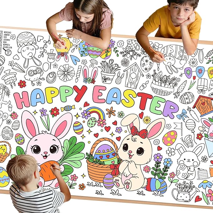 Easter Coloring Tablecloth - 71 x 31.5 Inches Large Coloring Poster, Easter Party Decorations - Crafts, Games, Basket Stuffers, Classroom Activities
