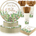 350 Pcs Taco' Bout A Baby Party Decorations Cactus Taco Pampas Grass Baby Shower Party Tableware Set Disposable Plates Cups Napkins Cutlery for Birthday Baby Shower Wizard Party, Serve 50