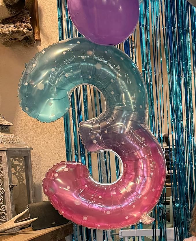 3 Birthday Balloon, 40 Inch 3 Year Old Balloon for Birthday Party Decoration, Pink Blue Purple Number 3 Ballon for 3, 13, 23, 30 Celebration, Boy and Girl Birthdays, Wedding, Anniversary Decor
